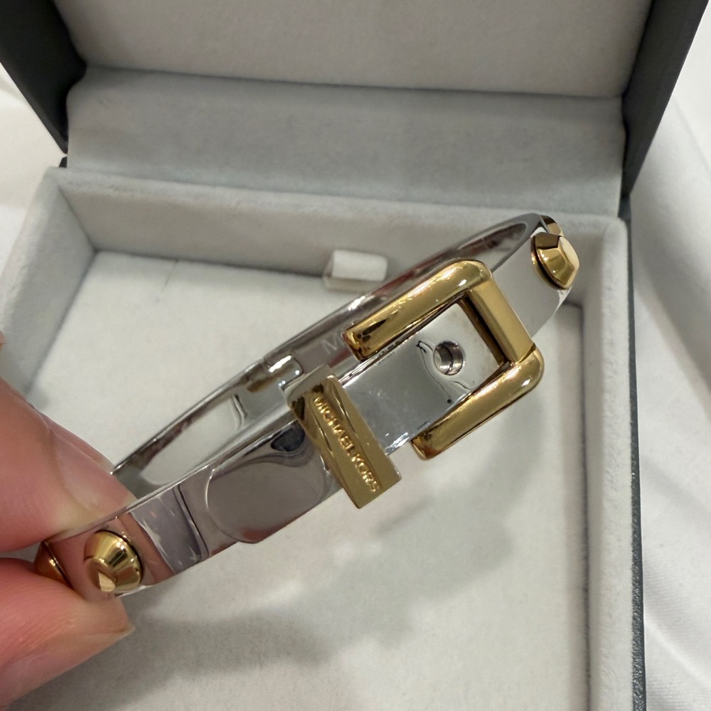 Michael Kors Silver and Gold Buckle Stud Bracelet - Picture 3 of 4